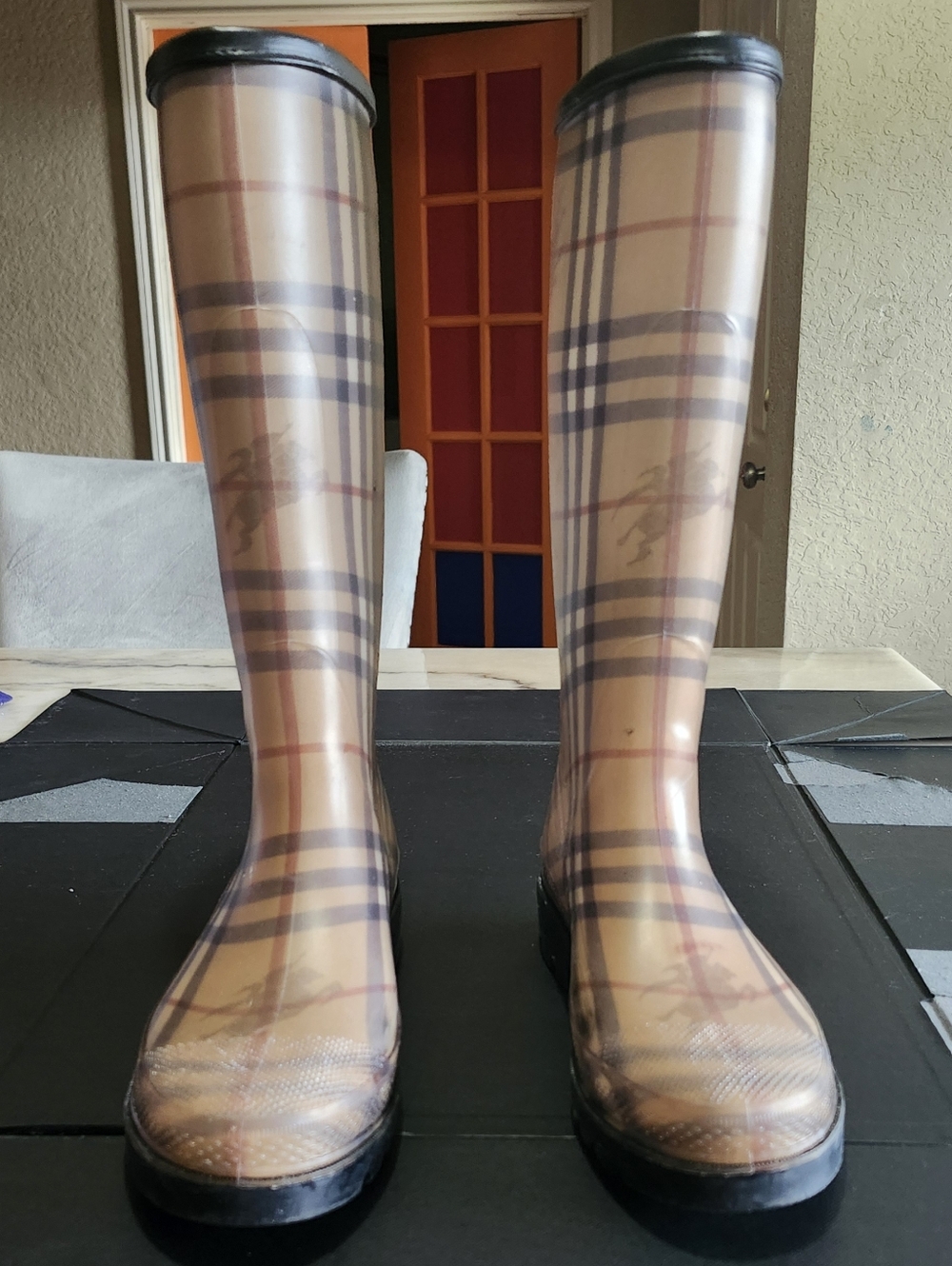 Burberry Classic Haymarket Rain Boot with Brown Trim - Picture 8 of 11